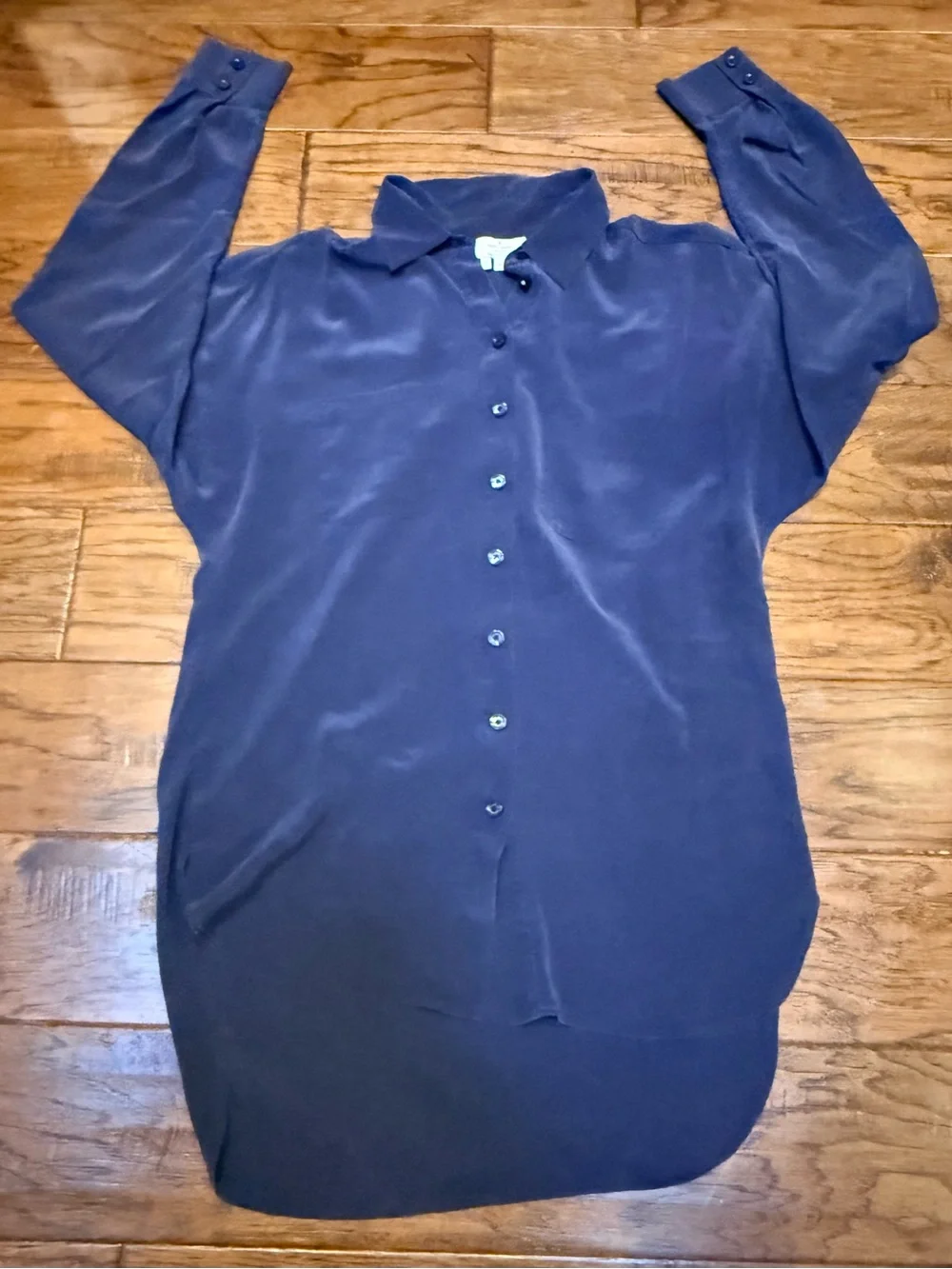 Kate Spade New York 100% Silk Navy Button Up Blouse Size 2 Long Sleeve Dual Pock
